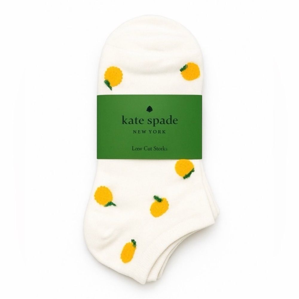kate spade White Yellow Gray Lemon All Over Print & Solid Low Cut Socks 3 pack